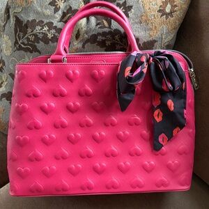 Betsey Johnson Heart Embossed Satchal with crossbody strap NWOT